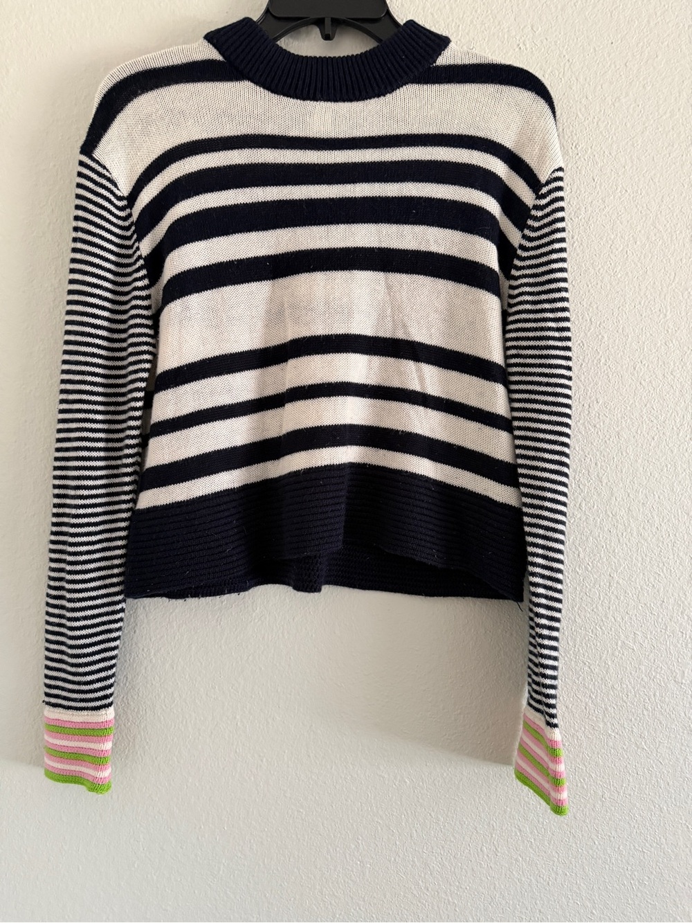 Topshop Navy White Striped Mock Neck Long Sleeve Pullover Sweater